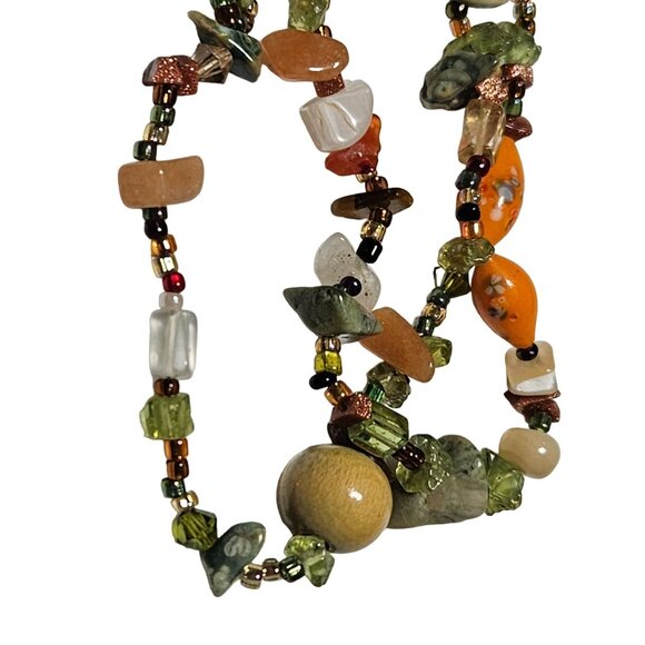 Handmade Boho Gemstone Wood Beaded Chunky Necklace Retro Earthy Fashion Jewelry - Picture 2 of 9